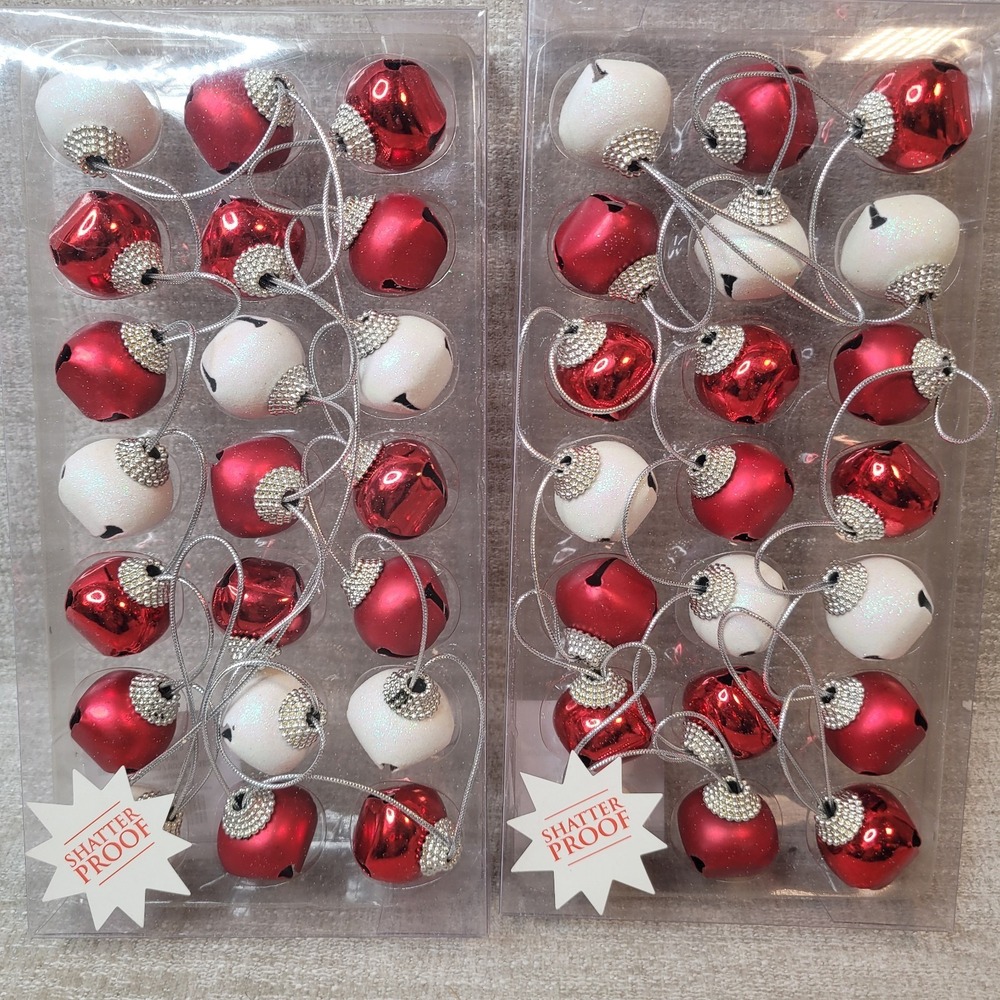 42‎ Hobby Lobby Old Stock Red & Silver Metal Jingle Bells Ornaments NEW